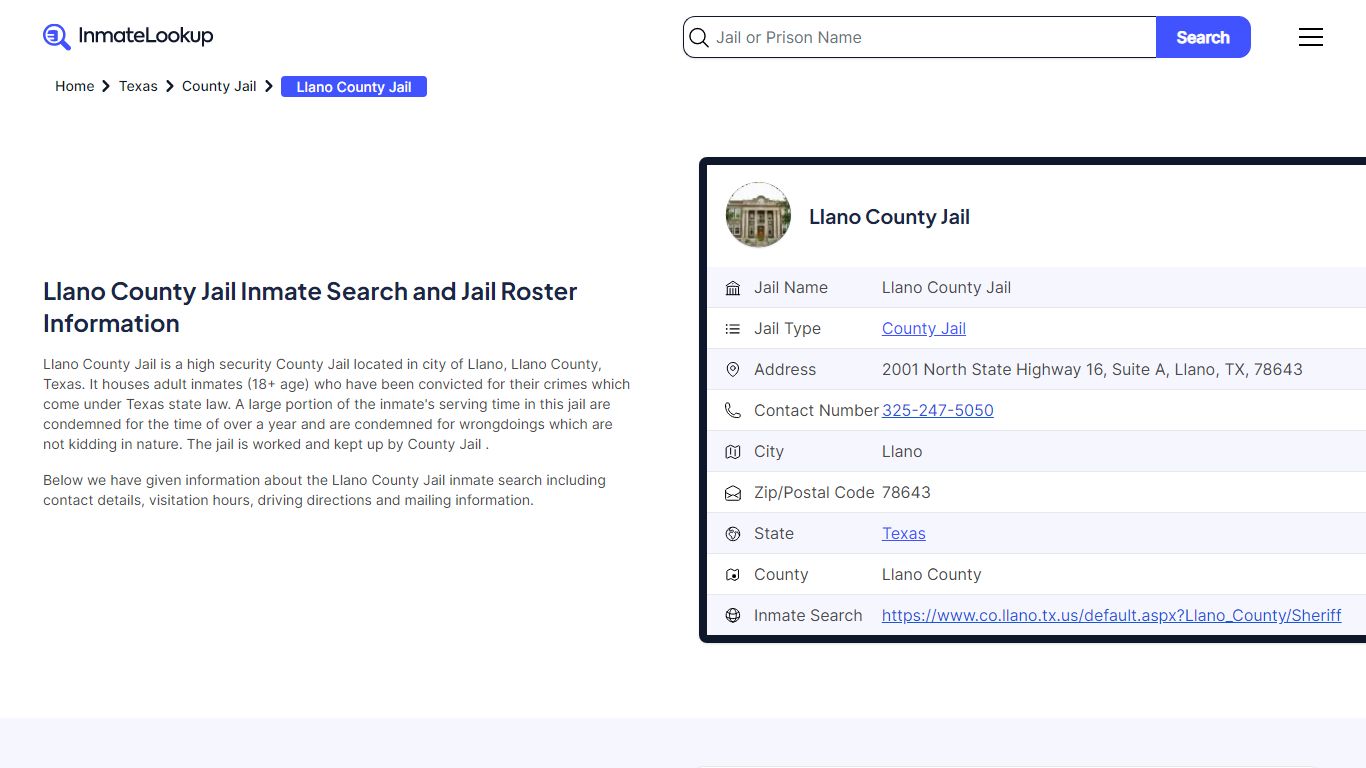 Llano County Jail Inmate Search and Jail Roster Information - Inmate Lookup